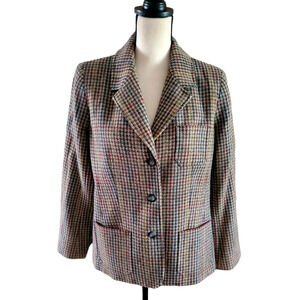 Vintage Appleseed's Petites Multi-Color Houndstooth Wool Blazer Jacket 12P
